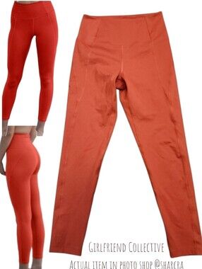 Girlfriend Collective Women's HR Compressive 7/8 Legging orange tart crop Pant S